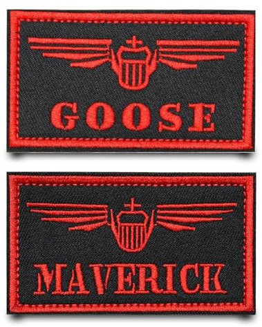 2 Stück MAVERICK GOOSE Rot Lustiger Flagge Patch Stickerei Taktische Abzeichen Aufnäher mit Nylon Militär Patch Applikation für Kleidung Hut Rucksäcke Jacke Jeans Taschen Weste
