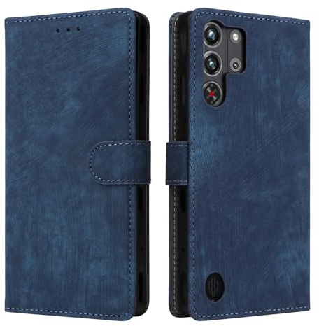 KNOXS Hülle Kompatibel mit Nubia Red Magic 10 Pro Hülle mit RFID Blockierendem Ständer TPU Innenschale mit Stoßfester Klapphülle, PU Wallet Schutzhülle (Blau)