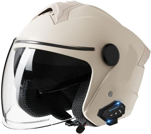 Bluetooth Demi-Casques De Moto avec Double Visière, Casques Jet De Moto pour Homme Et Femme Adultes, Casque Demi-Ouvert Approuvé Dot/ECE pour Cruiser Chopper Cyclomoteur Scooter 4,54-62CM