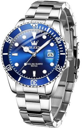 OLEVS Herren Uhren Silber Klassische Edelstahl Business Kleid Uhr für Männer Drehbares Zifferblatt Luxus Analoge Herren Quarz Uhren wasserdichte Leuchtende Datumsanzeige Elegante Herrenuhr