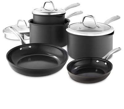 GF900258 Good Food in Partnership with Tower Hard Anodised 5 Piece Cookware Set with Tempered Glass Lids, Pouring Lips, 15x Stronger Ceramic Non-Stick Coating, Induction Compatible, Grey