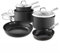 GF900258 Good Food in Partnership with Tower Hard Anodised 5 Piece Cookware Set with Tempered Glass Lids, Pouring Lips, 15x Stronger Ceramic Non-Stick Coating, Induction Compatible, Grey