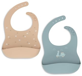 Jollein Lätzchen Baby - Silikon - On The Go - 2er Pack - Flexibles Silikonmaterial - Mit Auffangschale - Babylatz - Leicht zu Reinigen