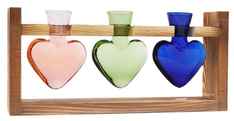 Station de Propagation de, en Forme de cœur, Vase Terrarium en Verre, Multicolore, Support en Bois Inclus, Pot de Fleurs de Table pour Culture, décoration élégante de Maison et de