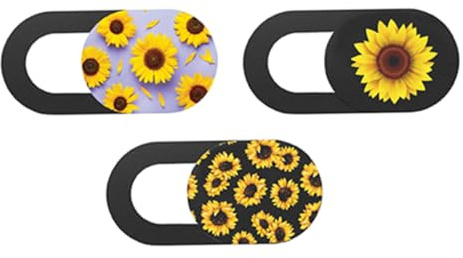 Webcam Abdeckung Sonnenblume 1,9x0,7x0,2cm ABS, Schiebbar | 3 Stück, Starke Haftung und Biegsamkeit, für Computer und Externe Webcam am Bürotisch