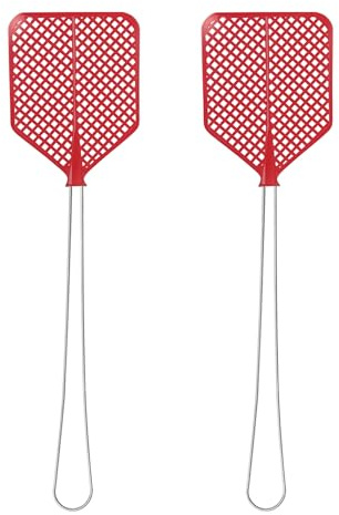 LifeChic Battimosche Manuale 43 cm – Manico in Ferro, Paletta Flessibile in Plastica Rossa – Scacciamosche per Interni ed Esterni – Contro Mosche, Zanzare e Insetti Volanti - Confezione da 2 pezzi