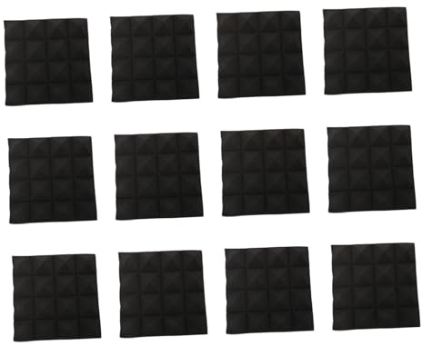 12 Stück Schwarze Polyurethan Akustikpaneele mit Pyramidform | Trianguläre Rillenstruktur, Schallabsorbierende Ausführung, für Studio und Raumgestaltung
