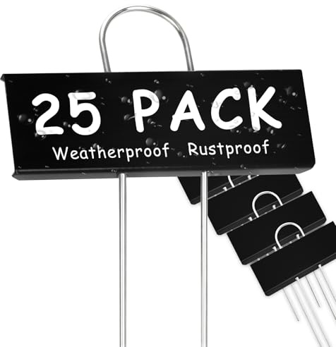 KINGLAKE 25 Pcs 14cm Metal Plant Labels, Black Metal Garden Tags Markers Outdoor Plant Signs for Vegetables Flowers Herbs Potted Plants