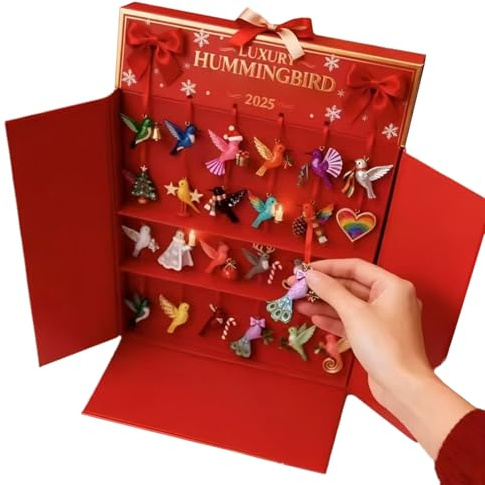 Tuxxjzm Weihnachtlicher Vogel-Ornament-Kalender, 2D-Acryl, 24 Tage, bunte Anhänger, Weihnachtskalender-Anhänger, für Urlaub, Geburtstag, Party, Büro, Zuhause, Zimmer, Auto, Schreibtisch, Schlafsaal