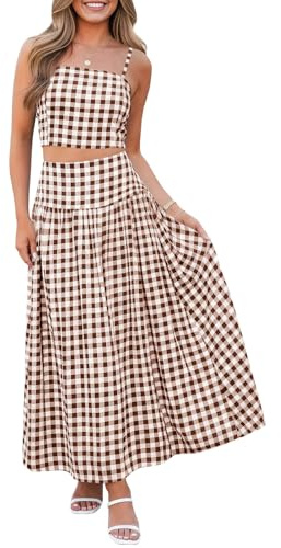 Wenrine Damen 2 Stück Tank Top Kurz A-Linie Maxi Rock Sommer Casual Strand Urlaub