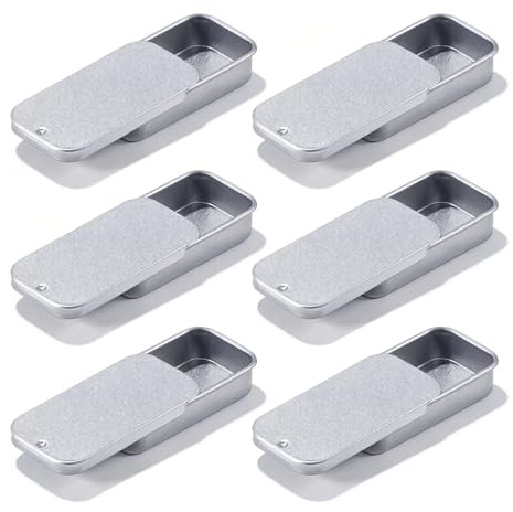 Terilamy 6 Pcs Small Tins, Silver Rectangular Tin Box, 50 × 25 × 10mm Pocket Size Tins With Lids, Portable Metal Holder for Favour, Gift, Sweets, Pill, DIY, Home Organization Anf Small Items
