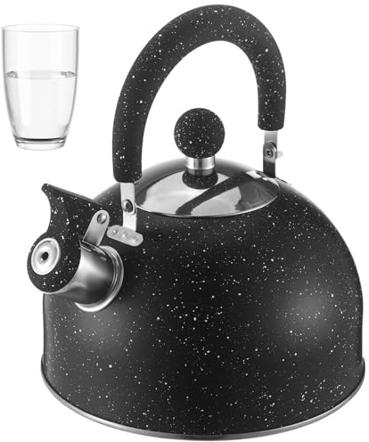 2.5 L / 88 Oz Whistling Kettle for Home, Stainless Steel Tea Pot with Ergonomic Handle, Rapid Boiling Stove Top Tea Kettle for Gas Stove, Black Speckled