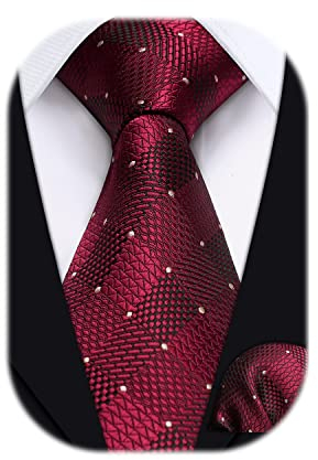 HISDERN Extra lange Check Krawatte Taschentuch Herren Krawatte & Einstecktuch Set Rot-Weiss