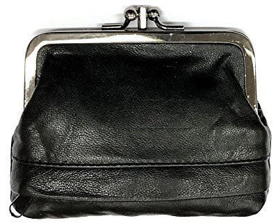 LOLUNA® Porte-Monnaie Femme Cuir véritable Agneau Souple - Fermoir Clic Clac et Compartiment Fermeture - Plat et Compact - Couleurs au Choix - Noir