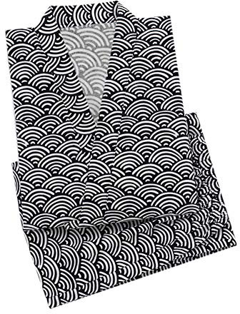 Ensemble Pyjamas Kimono Femme Homme Vêtement de Nuit Coton Chemise Nuit Japonais Doux Peignoir de Bain Pantalon et Chemise Veste de Pyjama Maison Dormir Spa Sauna,Asie L = EU 42,Houle Noir