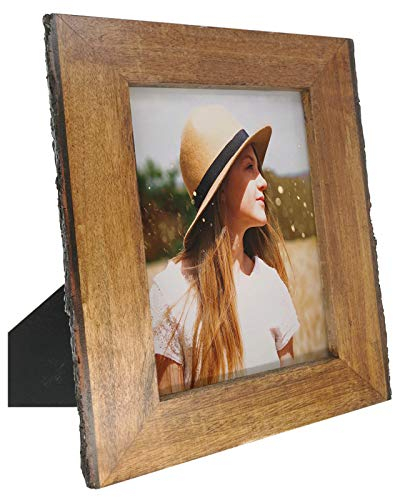 IKEREE Bilderrahmen, 15,2 x 20,3 cm, mit Rindenkanten, rustikaler Holz-Bilderrahmen für Tischplatte oder Wand, Naturbraun
