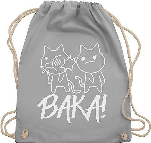 Turnbeutel Rucksack - Anime Geschenke - Baka! mit Katzen - weiß - Unisize - Hellgrau - für fans turnbeutel+anime geschenk+anime cat stoffrucksack manga anime+tasche cats juterucksäcke tasche