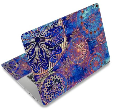 Laptop Haut Aufkleber Aufkleber, 12 13 13,3 14 15 15,4 15,6 Zoll Laptop Vinyl Haut Aufkleber Abdeckung Art Protector Notebook PC (2 Handgelenk Pad enthalten), wasserdicht abnehmbar, blau Mandala