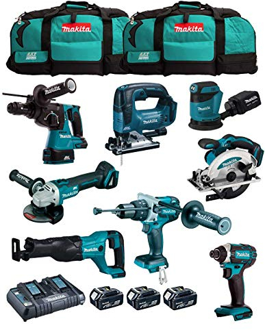 Kit MAKITA MK802 (DHP481 + DHR243 + DGA504 + DTD152 + DJV182 + DSS610 + DJR186 + DBO180 + 3 Batterien 5,0 Ah + Ladegerät + 2 x LXT600)
