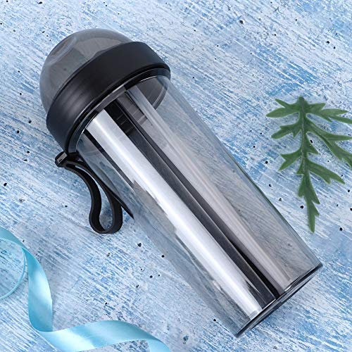 Dual Use Water Cup, Straw Water Bottle, Dust Cover 600ml Portable for Camping Outdoor Sport Two Drinks in One Bottle 2 Colour(Black)