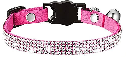 haoyueer Collier en strass pour chien et chat avec clochette - Collier en velours doux avec cristaux - Rose vif