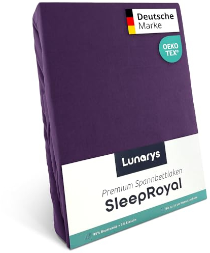 Lunarys® SleepRoyal Luxus Spannbettlaken 140x200cm - Lila - 250 g/m² Premium Bettlaken - 40 cm Steghöhe - für hohe Matratzen, Boxspringbett & Matratze + Topper & Wasserbett - Stretch Jersey