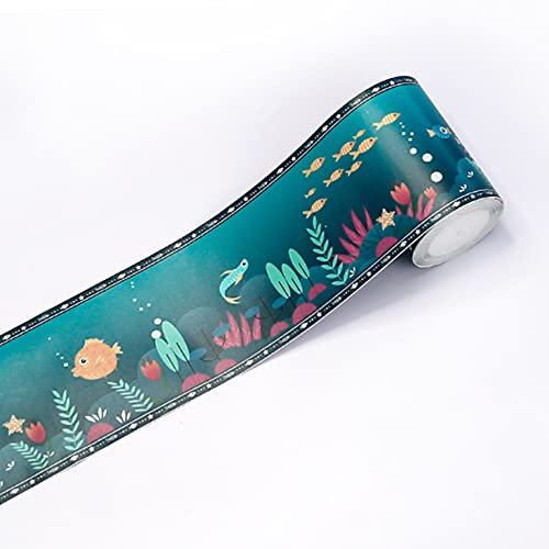 TopHomer Wallpaper Border Self-Adhesive Wall Decor Sticker, Wall Paper Border Self Stick Wall Covering PVC Floor Borders DIY Home Decor for Kids Bedroom, Classroom or Playroom-Seabed