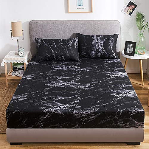 Damier Marmor Spannbettlaken 200x200cm Schwarz Weiß Marmor Muster Spannbetttuch Weiche Mikrofaser Boxspringbett Bettlaken geeignet für Matratzen von 30cm