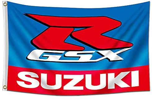 Flagge für Suzuki-Motorräder GSXR (90 x 150 cm, strapazierfähig, 150D-Polyester), 2 Messingösen, Banner für den Außenbereich, Männerhöhle