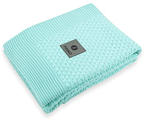 PIMKO 100% Bambus Babydecke Strickdecke Kuscheldecke für Jungen und Mädchen Schmusedecke super weich und kuschelig ideal für Zuhause für Allergiker geeignet aus natürlicher Größe 80 x 100 cm (Mint)