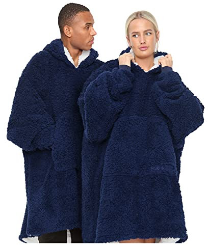 GC GAVENO CAVAILIA Fluffy Oversized Sweatshirt, Thermal Hoodies Blanket Women, Fleece Blanket Snuddie Adult, Teddy Jumper Hoodie, Navy Snug Hoody