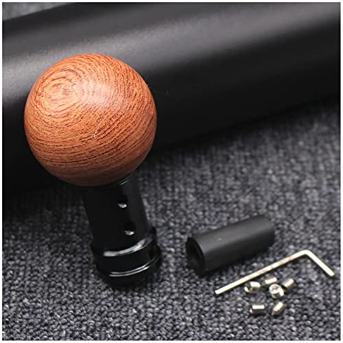 Universal Wood Shift Knob, Manual Wooden Round Ball Gear Shifter Knobs with 3 Adaptersn, Shifter Level Handle Head Replacement for Most Vehicle SUV,D Black