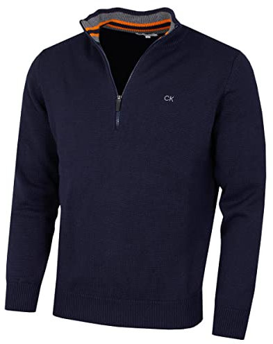 Calvin Klein Mens 1/2 Zip CK Golf Sweater - Navy/Orange - XXL
