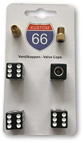 4er Set Ventilkappen + 2 Fahrradadapter - Würfel Schwarz - für jedes Auto, Motorrad und Fahrrad geeignet