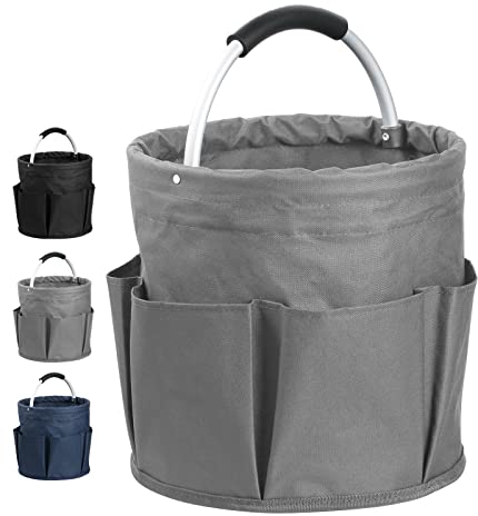 IHOMAGIC Cestino porta Attrezzi con 6 Tasche Esterne, Borsa Organizer Pieghevole, Sacca Porta Attrezzi Borsa Portaoggetti per la casa, shopping, i picnic, Borsa per Attrezzi da Giardino (Grigio Scuro)