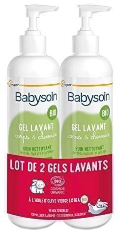 BABYSOIN - Gel lavant certifié BIO - Soin nettoyant corps et cheveux - Sans parfum - 500ml - Lot de 2