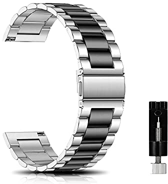 CeiBand Correa para 20MM 18MM 22MM, Métal Ajustable de Acero Inoxidable Correas, Banda Reemplazo de Reloj inteligente para Hombres Mujer - Negro/Plata