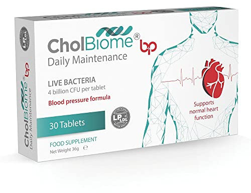 CholBiome BP Tablets - 30 Tabs, 4 Billion CFU/Serving Source Capsules, Probiotic Blood Pressure Control Supplement, Helps Lowering Cholestrol, Probiotics for Gut Health