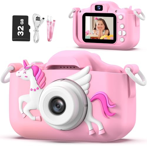 OUTUVAS Kinderkamera für Mädchen, Kinder-Selfie-Kamera 3-12 Jahre alte Mädchen, Weihnachtsgeburtstagsgeschenk für Mädchen, kleine Mädchen, Spielzeug für 3 4 5 6 7 8 9 Jahre alt (Rosa)