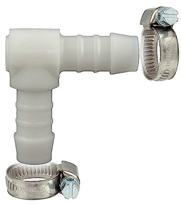 tecuro Schlauchverbinder 90° Winkel Ø 7 mm, mit Edelstahlschlauchschellen - Nylon weiß