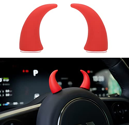 TOMALL 2 Stück 3D Devil Bull Horn Auto Innendekoration Aufkleber für Auto Lenkrad Armaturenbrett Motorrad Auto Zubehör Kompatibel mit Mini (Rot)