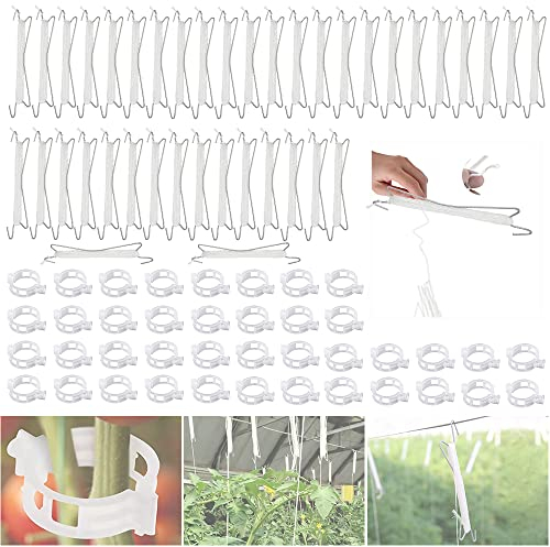 MEISHANG Tomatenhaken,Tomatenhaken mit Schnur,40 Stück Tomaten Haken mit 40 Praktischer Pflanzenstützclip,Gemüsehaken Tomatenhaken,Tomatenhaken Metall,Tomatenhaken Set für Hängende Tomaten und Gurken