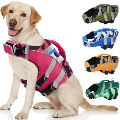 Kuoser Schwimmweste Hund, Haltbarkeit Hundeschwimmweste, Hervorragender Auftrieb Schwimmweste Hund klein groß mittel,Hohe Sicherheit hundeschwimmweste große Hunde Rosa XS