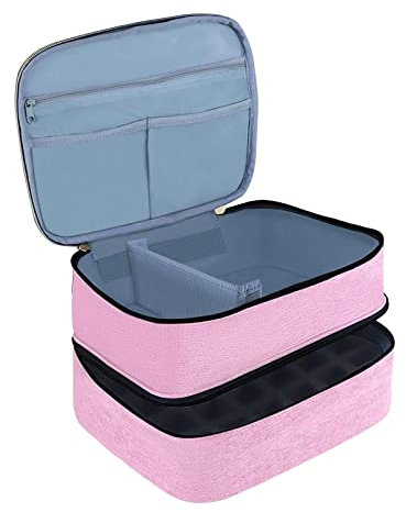 Amagogo Custodia per smalto per unghie Porta smalto per unghie con scomparto con manico Set per nail art Organizer Borsa cosmetica per strumenti per manicure, ROSA