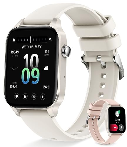 Erkwei Smartwatch Damen mit Telefonfunktion 1,85 Zoll Armbanduhr Benachrichtigungen Sprachassistent Schlafmonitor Herzfrequenz SpO2 Menstruationszyklus Schrittzähler Fitnessuhr für Android iOS
