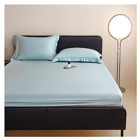 OBONG Premium Spannbettlaken 100% Tencel Lyocell Eukalyptusfasern Spannbetttuch Super Weich Bettlaken Atmungsaktiv Bis 30 cm Höhe Tiefe Taschenlaken(Blauw,Queen)