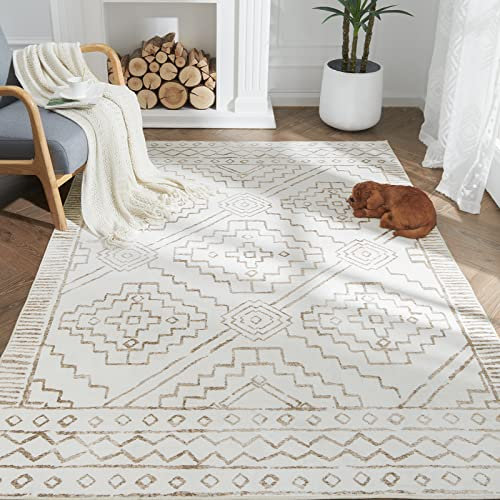 TOPICK Area Rug Taupe 120 x 180 cm Wohnzimmerteppich Weicher Kurzflor Geometrischer Teppich rutschfest Dünn Waschbar Teppich Indoor Bodenabdeckung Faltbar Leicht Teppich Büro Schlafzimmer Küche