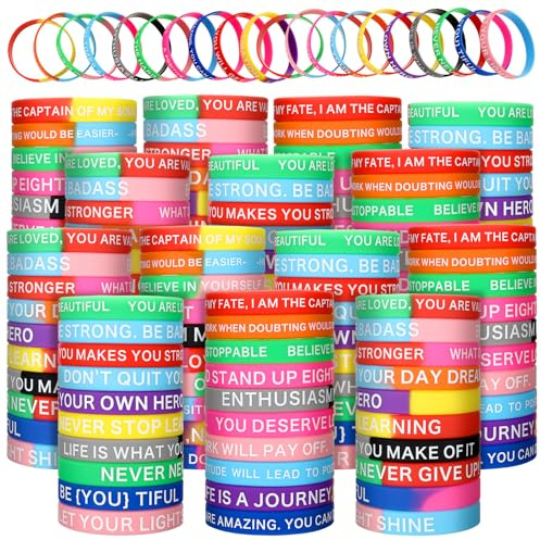 Libima Motivierende Gummi-Armbänder, inspirierendes Zitat, Silikon-Armbänder, Unisex, Stretch-Armbänder, Silikon-Armbänder für Damen, Herren, Teenager, Geschenk, 20 Stile, 500 Stück, 2.56 x 0.5 inch