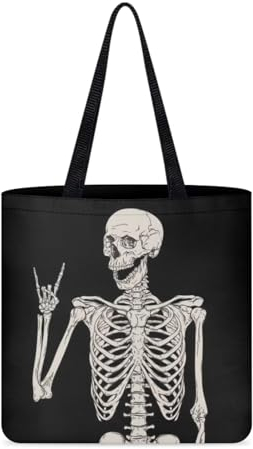KUIFORTI Canvas Tote Bags for Women Reusable Grocery Bags Large Dirty Clothes Bag Portable Shopping Handbag, Schwarzes Totenkopf-Skelett, Einheitsgröße
