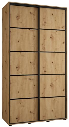 MEBLE KRYSPOL Davos 4 130 Schrank mit Zwei Schiebetüren für Schlafzimmer - Moderner Kleiderschrank mit Kleiderstange und Regalen - 235,2x130x45 cm - Artisan Artisan Schwarz